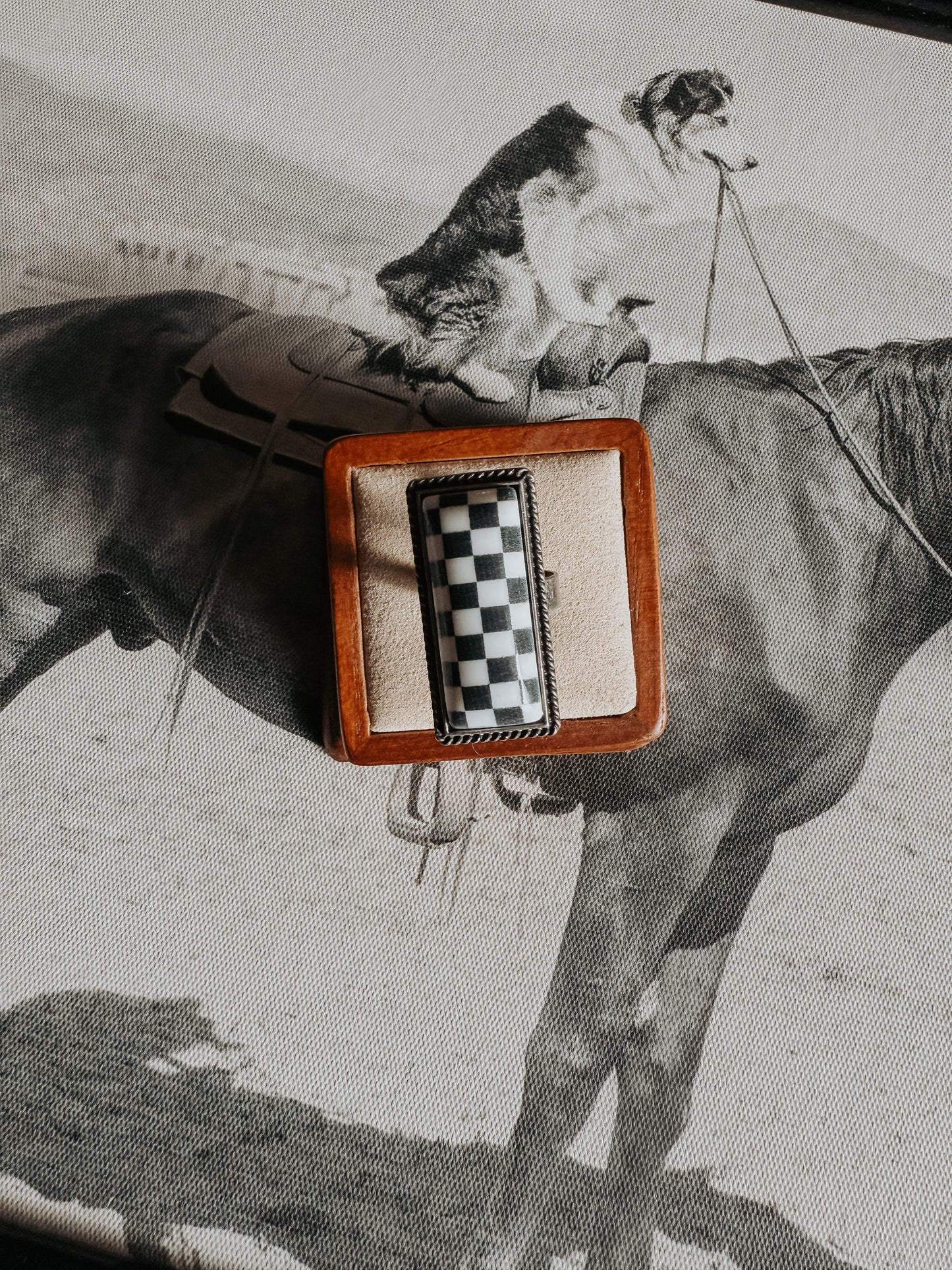 Midnight Checkered Statement Ring