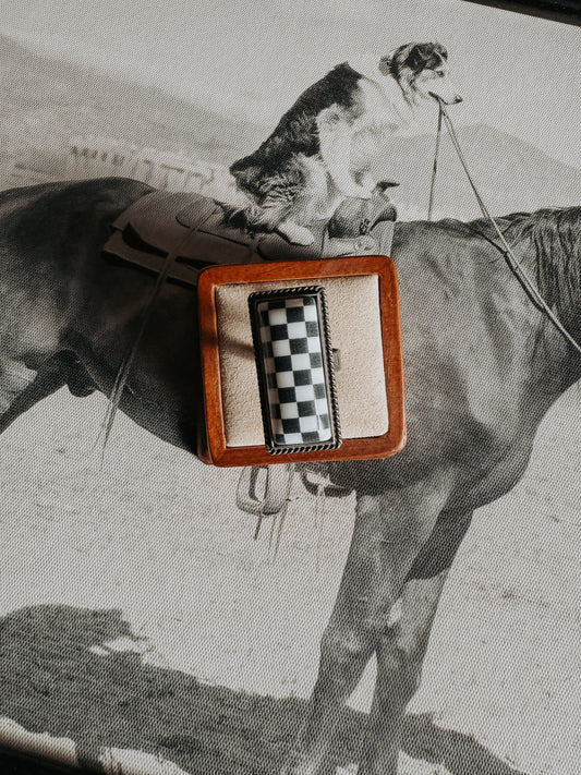 Midnight Checkered Statement Ring