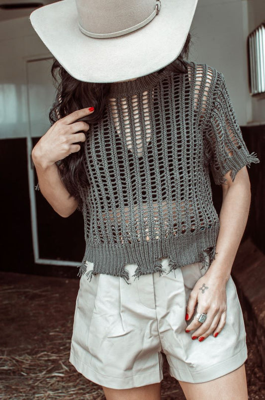 Women's Crochet Cropped Knit Top