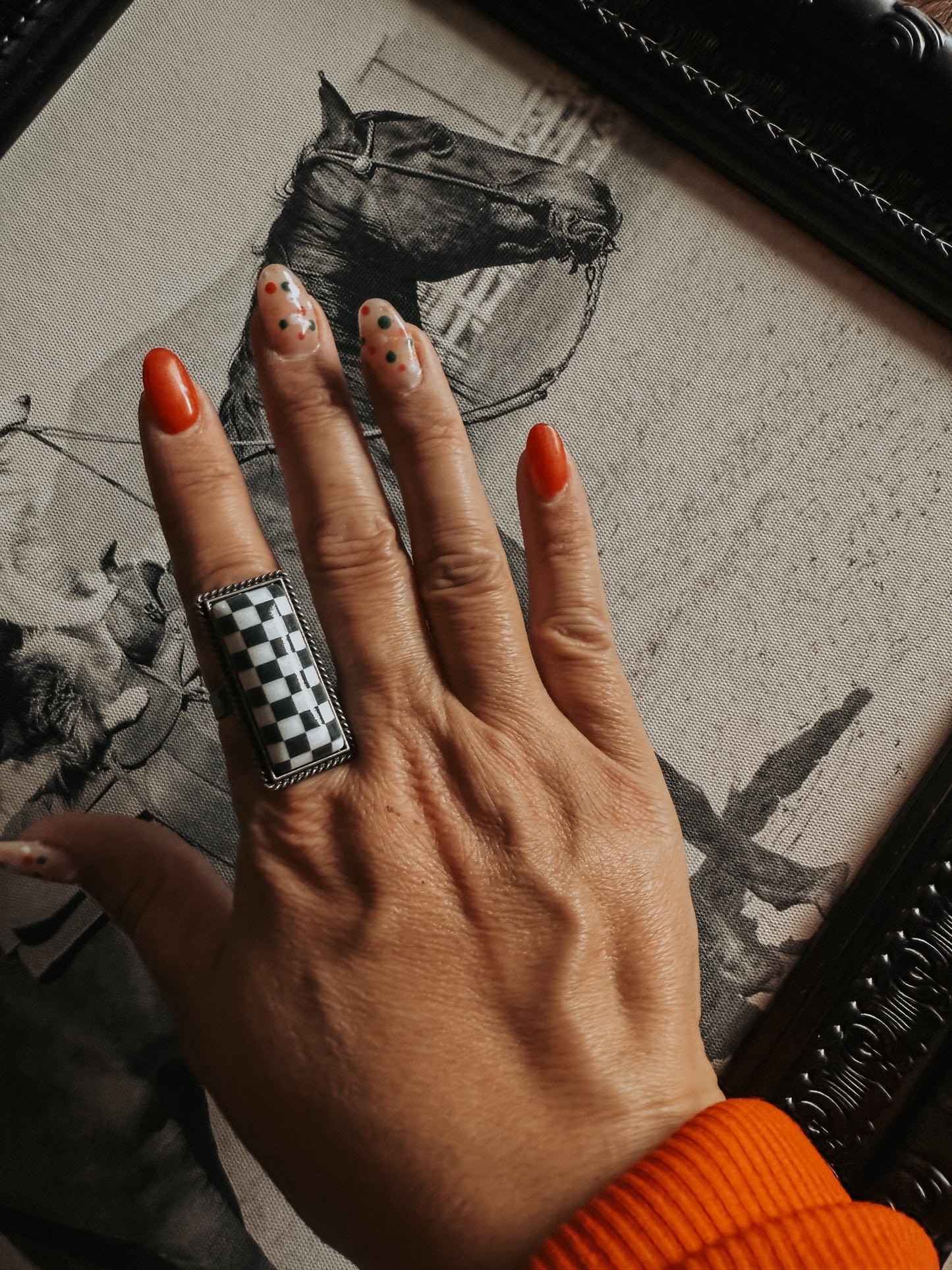 Midnight Checkered Statement Ring